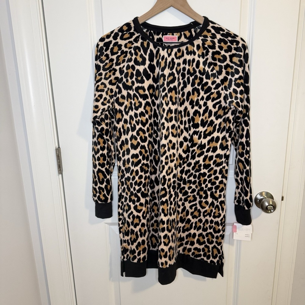 Kate Spade Animal Print Velour Sleep Shirt Night Gown Dress Womens Size Small